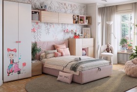 Комплект детской мебели Алина К2 Дуб мария/белый/нежно-розовый велюр в Твери - tver.katalogmebeli.com | фото