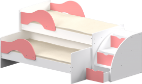 Кровать детская Матрешка выкатная с лестницей  Белый/Розовый в Твери - tver.katalogmebeli.com | фото