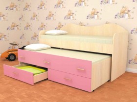 Кровать детская Нимфа двухместная 2.0 Дуб молочный/Розовый в Твери - tver.katalogmebeli.com | фото
