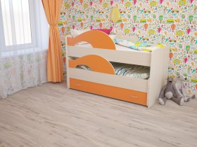 Кровать детская Радуга 1600 Млечный дуб/Оранжевый в Твери - tver.katalogmebeli.com | фото