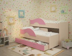 Кровать детская Радуга 1600 Млечный дуб/Розовый в Твери - tver.katalogmebeli.com | фото