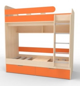 Кровать двухъярусная Юниор-5 Дуб молочный/Оранжевый в Твери - tver.katalogmebeli.com | фото