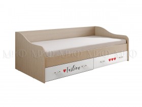 Кровать Girl Вега 0,9 м (Дуб беленый/Белый глянец/фотопечать) в Твери - tver.katalogmebeli.com | фото