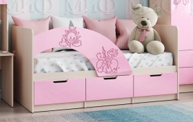 Кровать Юниор-3 ((мульт) розовый металл/дуб беленый) в Твери - tver.katalogmebeli.com | фото