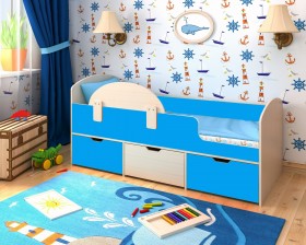 Кровать Малыш-мини с бортиком Дуб молочный/Голубой в Твери - tver.katalogmebeli.com | фото