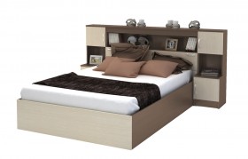 Кровать с прикроватным блоком КР 552 Спальня Basya (шимо темный/шимо светлый) в Твери - tver.katalogmebeli.com | фото