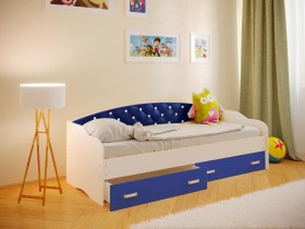 Кровать Софа-8 с мягкой спинкой со стразами (900х2000) Белый/Синий в Твери - tver.katalogmebeli.com | фото