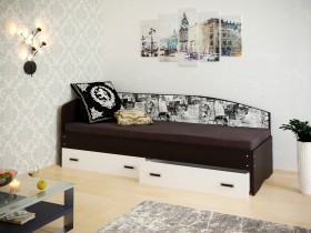 Кровать Софа-9 с мягкой спинкой с рисунком Милана (900х1900) Венге/Белый в Твери - tver.katalogmebeli.com | фото