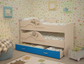 Кровать выкатная Радуга-Сафари детская 1600 Млечный дуб/Голубой в Твери - tver.katalogmebeli.com | фото