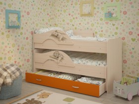 Кровать выкатная Радуга-Сафари детская 1600 Млечный дуб/Оранжевый в Твери - tver.katalogmebeli.com | фото