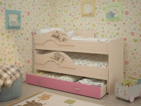 Кровать выкатная Радуга-Сафари детская 1600 Млечный дуб/Розовый в Твери - tver.katalogmebeli.com | фото