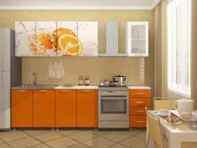 Кухонный гарнитур 1,8м Апельсин (Белый/Оранжевый металлик/Фотопечать апельсин) в Твери - tver.katalogmebeli.com | фото