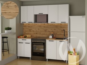 Кухня Кьяра 2.0 м с окапом (белый/карбон фарфор/26мм/дуб вотан) в Твери - tver.katalogmebeli.com | фото