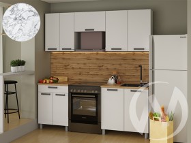 Кухня Кьяра 2.0 м с окапом (белый/карбон сакура, вулкан/26мм/мрамор итальянский) в Твери - tver.katalogmebeli.com | фото
