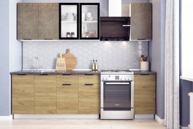 Кухонный гарнитур Стоун 2.0 (белый/камень темно-серый/акация светлая) в Твери - tver.katalogmebeli.com | фото
