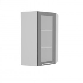 Квадро ВПУС 550 шкаф верхний угловой со стеклом высокий (Ваниль кожа/корпус Серый) в Твери - tver.katalogmebeli.com | фото