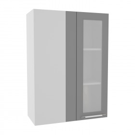 Квадро ВПУС 650 шкаф верхний угловой со стеклом высокий (Ваниль кожа/корпус Серый) в Твери - tver.katalogmebeli.com | фото