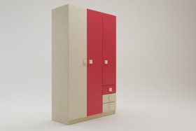 Шкаф 3-х створчатый с ящиками Бэрри (Бежевый/Красный/корпус Клен) в Твери - tver.katalogmebeli.com | фото