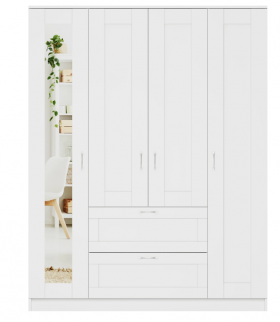 Шкаф четырехдверный Сириус с 1 зеркалом и 2 ящиками белый в Твери - tver.katalogmebeli.com | фото