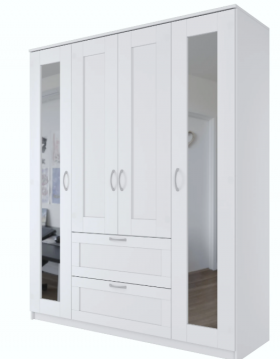 Шкаф четырехдверный Сириус с 2 зеркалами и 2 ящиками белый в Твери - tver.katalogmebeli.com | фото