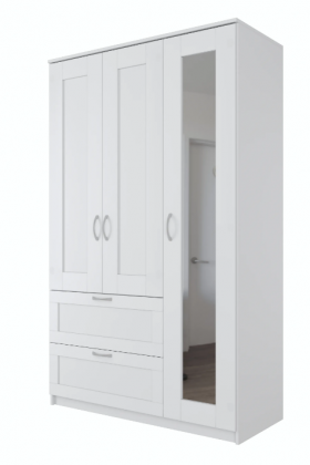 Шкаф трехдверный Сириус с зеркалом и 2 ящиками белый в Твери - tver.katalogmebeli.com | фото